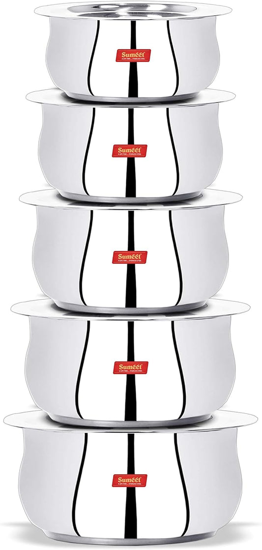 Sumeet Stainless Steel Cookware Set With Lid, 5 Piece (Steel), 2.4 Liter