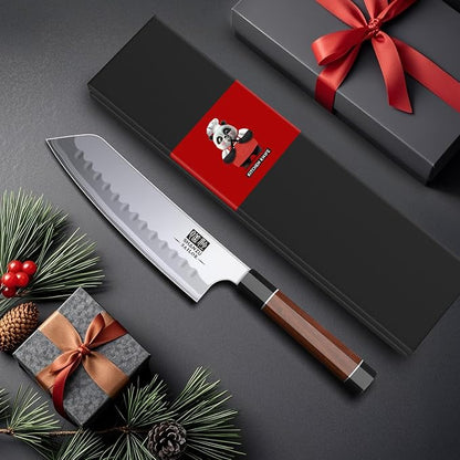 SHAN ZU 7 Inch Japanese Chef Knife, 9 Layers 10Cr15MoV High Carbon Steel Professional Kitchen Knife, Sharp Cooking Knife with Ergonomic Red Sandalwood Handle, Meat Cutting Sashimi Santoku Knife