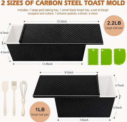 Bread Loaf Pan with Lid, 2-Pack, 2.2LB & 1LB | Food-Grade Nonstick Coating, Easy Release, Perfect Loaf Shape, Corrugated Design, Oven Safe up to 450°F