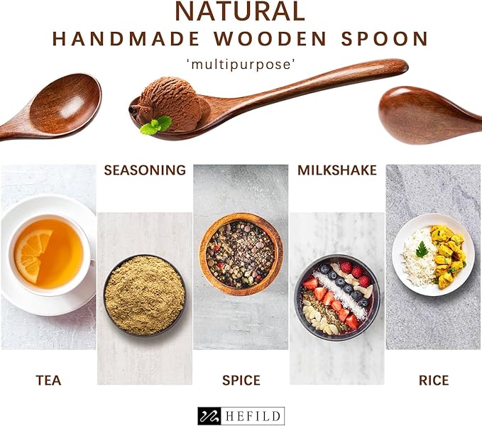 4 PCS Wooden Spoons for Honey, 6.7 inch Small Wooden Spoons - Terrific for Tea, Coffee & Soup, Little Wood Serving Table Spoon Set, Bulk Bamboo Teaspoon for Eating with Unique Design