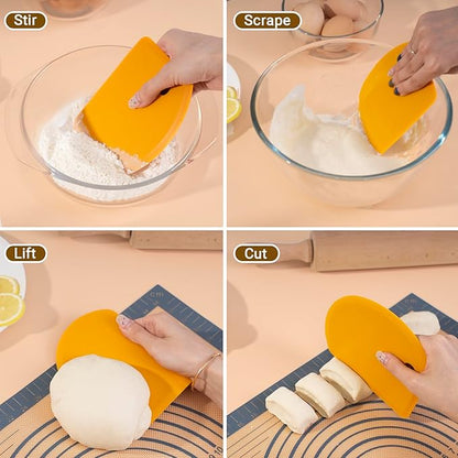 Sapid Flexible Curved Edge Silicone Bowl Scraper(5.98"×4.3"), Food Grade Dough Scraper for Baking Sourdough Bread, Cake, Bench Scrapers, Multipurpose Kitchen Dish Scrapers, Easy to Clean (1, Orange)