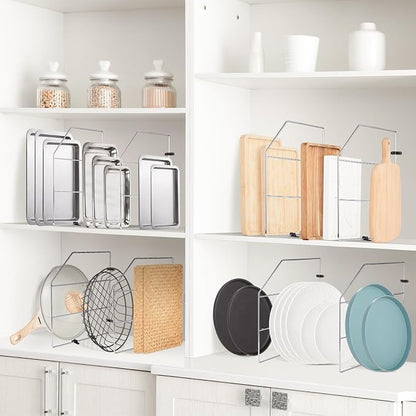 Blulu 4 Pcs Baking Sheet Organizer 18" x 20" Tray Dividers for Cabinets Kitchen Cabinet Dividers Vertical for Baking Sheets Chrome Pan Rack Storage Wires for Kitchen Cupboards(silver)