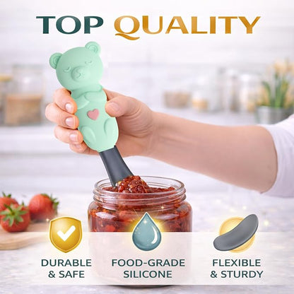 Jar Scraper Spatula - Silicone Scraper, Cute Kitchen Accessories, Unique Fun Cooking Kitchen Gadgets for Foodies - BPA-free & 100% Food Safe (Teddy - Green)