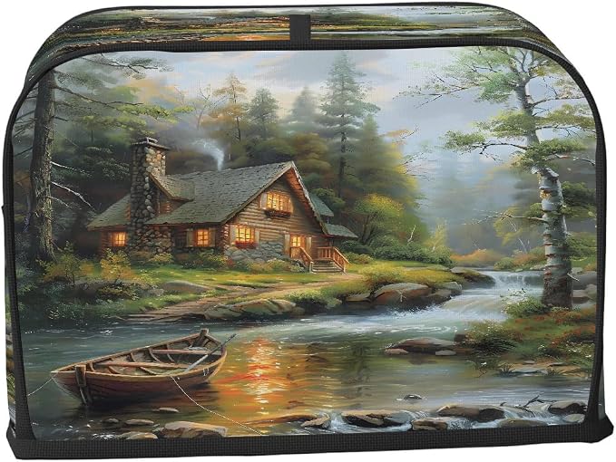 Forest Green Toaster Cover 4 Slice Wide Slot Washable Toaster Covers | Cabin Art Dust and Fingerprint Protection Bread Maker Covers for Kitchen Accessories Decor Bakeware Women Gift