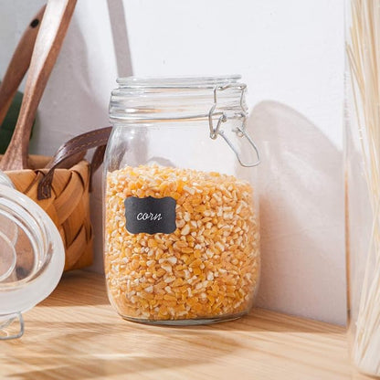 Flrolove Glass Kitchen Storage Canister Mason Jars with Lids,32oz Airtight Glass Canister with Hinged Lid，Perfect for Kitchen Canning Cereal,Pasta,Sugar,Beans (Labels & Chalk Marker)-Set of 4