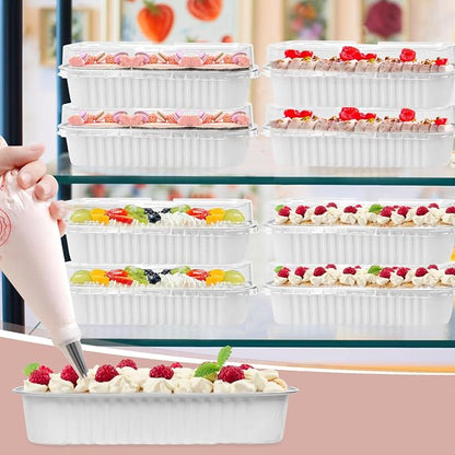 25Pack White Mini Cake Pans with Lids 6.8 Oz Mini Loaf Pans and Spoons and Stickers, Aluminum Foil Pans Tins, Individual Dessert Cups Containers for Sales,Party,Picnics