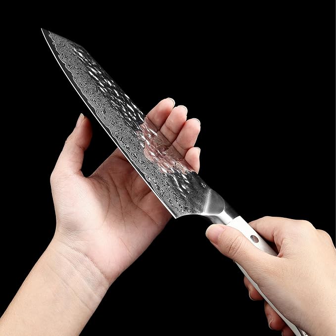 Wakoli Pearl Blanche Damascus Kitchen Knife Set, 3-Piece Professional Chef Knife Set | 67-Layer Damascus Steel with VG10 Core | White G10 Handles | Gift Box