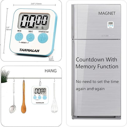 Tanmalan Kitchen Timer for Cooking Loud Alarm, Large Display, Auto Memory Loud Alarm, Large Display,Big Button，for Kids for Teacher Classroom Must Haves,Count Down-up,Easy to use (Black,4 Pack)