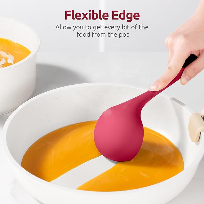 2.6oz Small Silicone Soup Ladle: U-Taste 600ºF Heat Resistant Non-Stick Kitchen Deep Serving Spoon, Soft Cooking Utensil with Non-Slip Solid Handle for Mixing Sauce Stew Gravy (11in, Red)