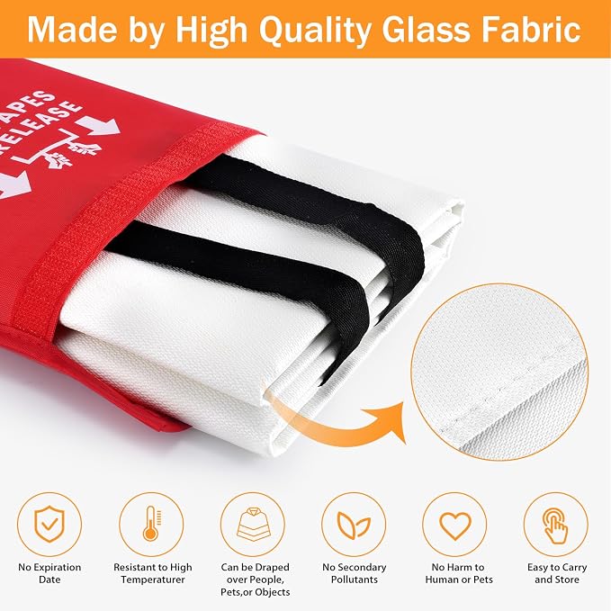 kanhiro Emergency Fire Blanket for Home Kitchen (4 Pack, 40 in X 40 in), Emergency Silicone Fire Blanket