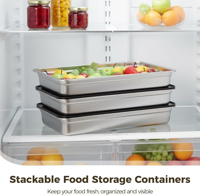 3 Pcs Stainless Steel Food Storage Containers, Stackable Square Dumpling Plate with Clear Lid, Leak-Proof & Space Saving, Ideal for Fridge, Kitchen & Picnic Food Storage
