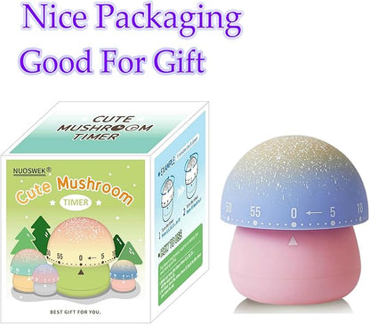 Mechanical Kitchen Timer, Cute Mushroom Timer for Kids, Wind Up 60 Minutes Manual Countdown Timer for Classroom, Home, Study and Cooking (Pink Base)