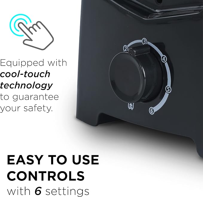 Commercial Chef 2-Slice Toaster, Extra Wide Slots, Kitchen Appliance Toaster with Variable 6 Setting Shade Control, Cool Touch Housing, 700 Watts, CCT2201B, Black