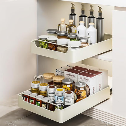 Pull Out Cabinet Organizer Fixed with Adhesive Nano Film, Heavy Duty Slide Out Pantry Shelves, Sliding Drawer Pantry Shelf for Kitchen, Living Room, Home,12.2" W x16.9 D x 2.75" H