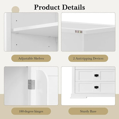 VilroCaz 78'' Tall Freestanding Kitchen Pantry with Hutch, Wooden Large Kitchen Storage Cabinet Cupboard with Drawers, Door Shelf and Adjustable Shelves for Dining Room Entryway (White-11.10)