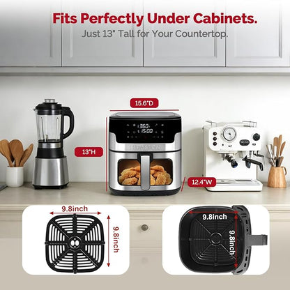8.5QT Air Fryer with Visual Window, Large Family Size XL Airfryer with 8 Presets, Stainless Steel Oven for Fast Healthy Cooking, Reheat & Crisp, Dishwasher Safe, Gift Box Included