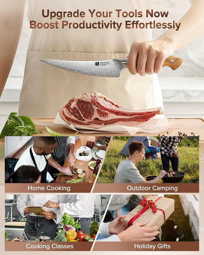 XINZUO Curved Boning Knife 6.3 Inch, 3 Layers Composite Steel,For Meat Cutting, Filleting-Full Tang With Ergonomic Olive Wood Handle