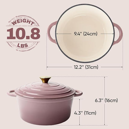 4.5 Quart Dutch Oven Pot with Lid, Non Stick Enameled Cast Iron Dutch Oven for Bread Baking, Heavy-Duty, Oven Safe Ceramic Cookware Up to 500°F for Baking, Braising, Stews, Roasting, Pink