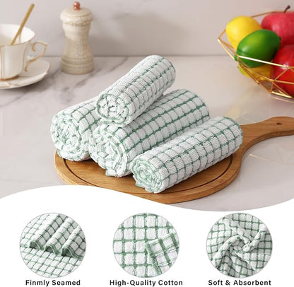 Homaxy Kitchen Towels and Dishcloths Set, 16 x 25 and 12 x 12 Inches, Set of 8 Cotton Terry Kitchen Dish Towels, Super Soft and Absorbent Dish Cloths, Grass Green