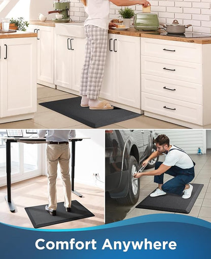 Ophanie Kitchen Mats for Floor, 1/2 inch Thick, 20x32 Anti Fatigue Cushioned Mat, Kitchen Rugs, Waterproof, Comfort Ergonomic Standing Mat for Office, Home, Sink, Black Non-Slip Ridged Bottom
