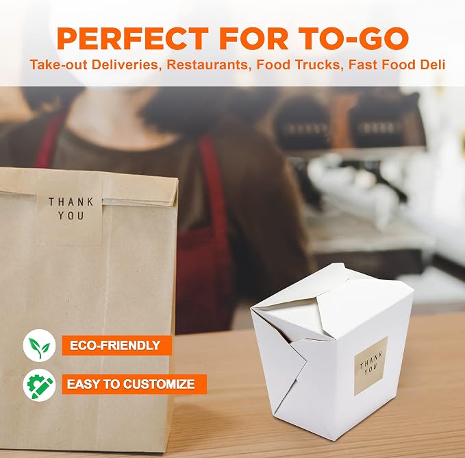 Fit Meal Prep 50 Pack Chinese Take Out Boxes - 32 oz Plain White Chinese Food Containers for To Go Asian Meals - Chinese Food Boxes for Noodles, Rice - Takeout Packaging for Business and Home Use