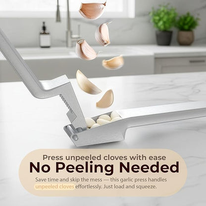 No Peeling Required, 100% Stainless Steel Garlic Press – Odor-free Cleaning, Rust Proof, Detachable Handle, Fine Mincer, 5 years Guarantee, Dishwasher safe garlic crusher tool, Moledor de ajo