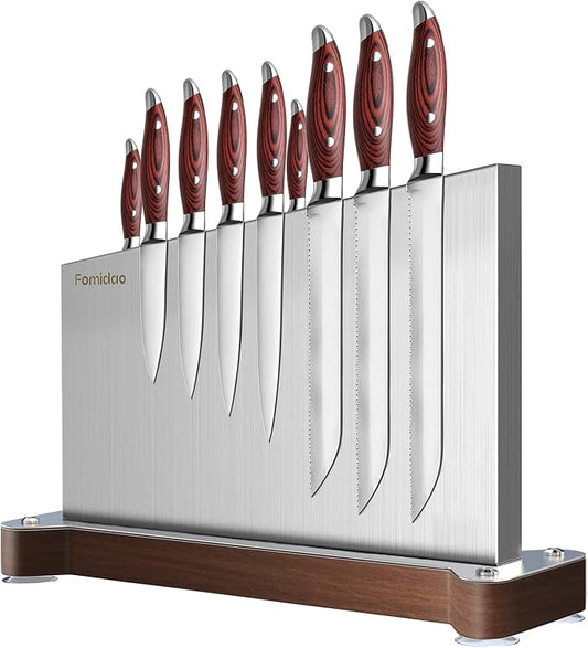 Magnetic Knife Holder Stand,Large Double Sided Magnetic Knife Block WIthout Knives Stainless Steel Magnet Kitchen Knife Holder Strong Magnetic Knife Rack Storage With Three Magnet Strip