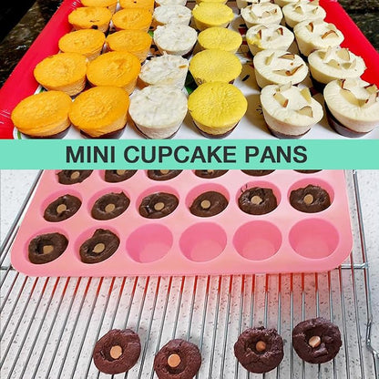 2PCS Silicone Mini Muffin Pan, 24 Cups Cupcake Pan for Baking, Mini Muffin Baking Pan for Cakes, Tart