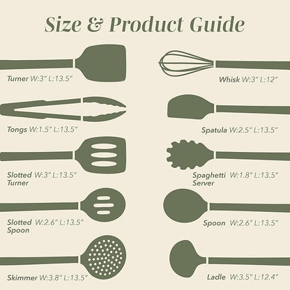 COOK WITH COLOR Silicone Cooking Utensils, Kitchen Utensil Set, Easy to Clean Silicone Kitchen Utensils, Cooking Utensils for Nonstick Cookware, Kitchen Gadgets Set, 10 Pieces, Green