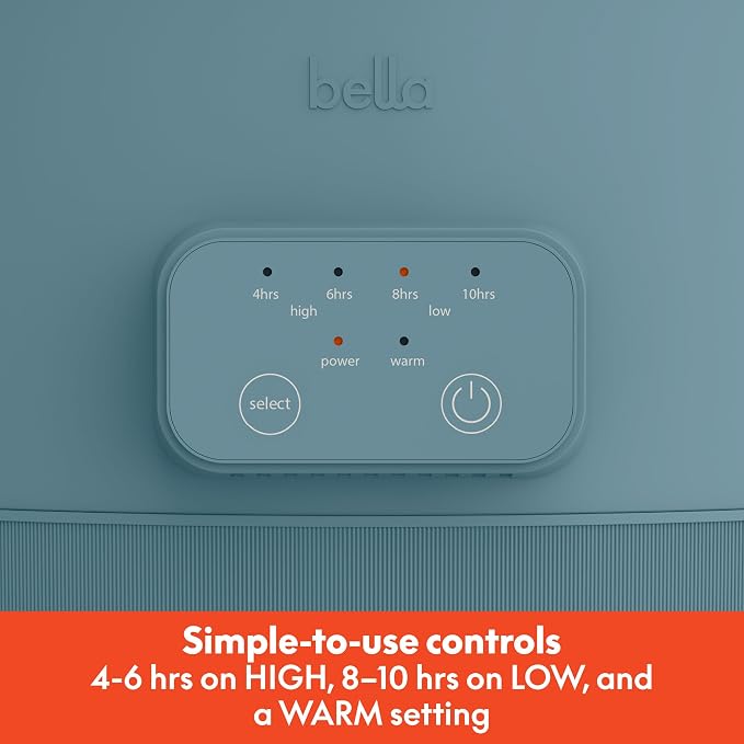bella 6.0 Qt Programmable Slow Cooker, Ceramic Nonstick Coating, Adjustable Temperature & Cooking Times, Dishwasher Safe Stoneware Pot & Tempered Glass Lid, Tangle Free Cord Wrap, Surf