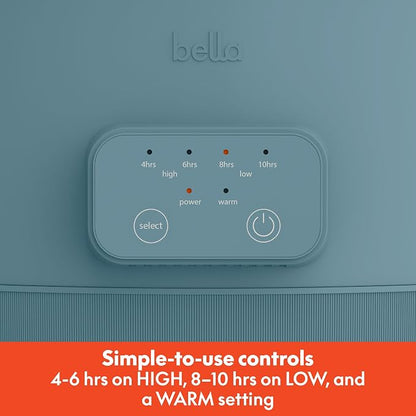 bella 6.0 Qt Programmable Slow Cooker, Ceramic Nonstick Coating, Adjustable Temperature & Cooking Times, Dishwasher Safe Stoneware Pot & Tempered Glass Lid, Tangle Free Cord Wrap, Surf