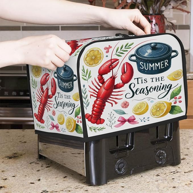 Toaster Cover 4 Slice Wide Slot Crayfish KitchenBread Toaster Oven Dustproof Cover Small Appliance Kitchen Covers Dust and Fingerprint Protection for Women Gift 4 Slice