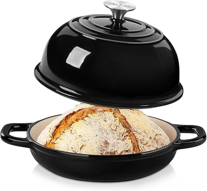 Velaze Enameled Cast Iron Dutch Oven for Bread Baking,5 QT Bread Oven Pot with Dome Lid for Crispy Artisan Bread & Bakery-Style Homemade Loaves(Black)