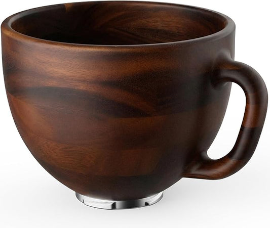 Cofun Premium Wood Mixing Bowl, Compatible with 4.5-5 Qt Tilt-Head Stand Mixers, Natural True Wooden Bowls, 5 Qt Wooden Bowl for KitchenAid with Stainless Steel Locking Base, Handle