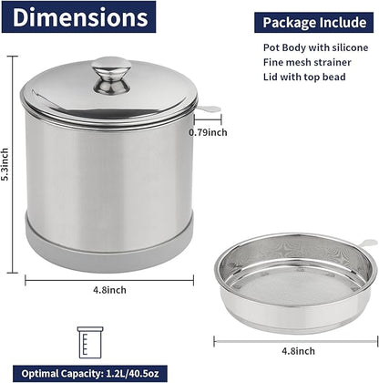 Ohtomber 1.2L Bacon Grease Saver Container with Fine Mesh Strainer and Non-slip Silicone, Cooking Oil Keeper Grease Fat Storage Filter Container for Kitchen, Used Oil Holder Pot