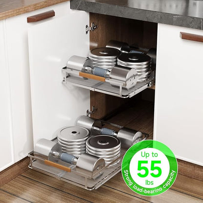 Expandable Pull Out Drawers for Cabinets, Kitchen Cabinet Slide Out Shelves, Adjustable Roll Out Drawers, Stainless Steel, Large 2 Pack, (14.5"-25.5") Cabinet Width x 22.7" Depth