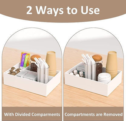 White Coffee Station Accessories Organizer, Countertop Acrylic Coffee Bar Tray for Tea Bags, Condiments, Cups, Jars