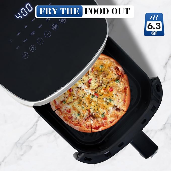 NEWBULIG Air Fryer, 6QT Square Airfryer with Visual Window, 400℉ Fast Heating Air Fryers Oven with Timer, Auto-Off, Non Toxic & Non Stick, Multiple 12 Modes for Roast, Bake, Dehydrate, Fry, Reheat