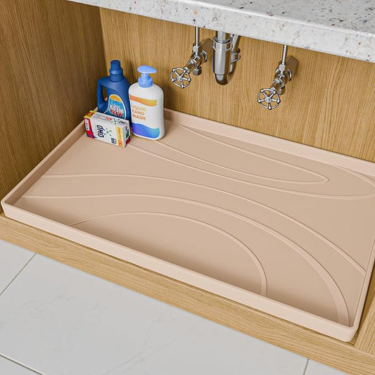 Under Sink Mat 34" x 22", Silicone Under Sink Liner for Kitchen and Bathroom, Waterproof Cabinet Protector Drip Tray, Protects Cabinets from Leaks and Spills