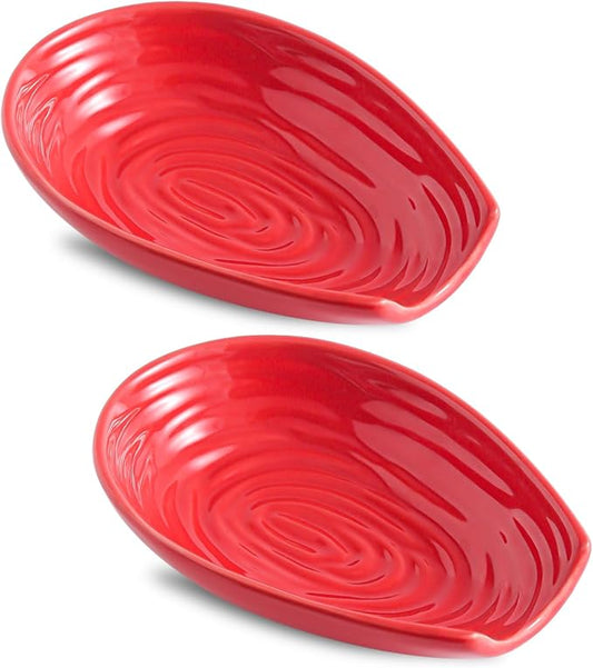 Hasense Spoon Rest for Stove top, Cooking Spoon Holder for Kitchen Counter, Ceramic Utensil Rest for Ladle, Spatula and Tong, Heat-Resistant Spatula Holder Set of 2 for Countertop Father’s Day, Red