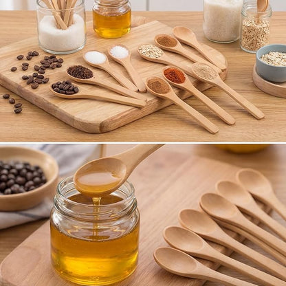 Boao 30 Pcs Small Wooden Spoons, 5.12'' L Mini Wood Spoons for Soup, Little Tiny Honey Teaspoons Bulk for Stirring Coffee Tea Jars Sugar Seasoning Oil Kitchen Supplies (Raw Lacquer)