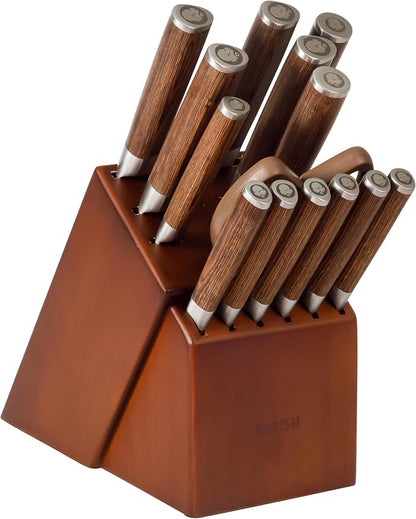 Babish High-Carbon 1.4116 German Steel 15 Piece Full Tang Forged Cutlery Kitchen Knife Block Set - Dark Pakka Wood Handle