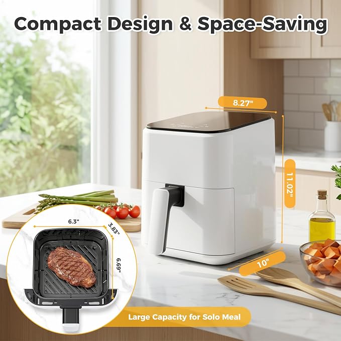 NEWBULIG Air Fryer, Compact Digital 3 Qt Airfryer with Nonstick Plate & Dishwasher Safe Basket, Quick Easy Meals, Features Auto Shutoff and Simple Touchscreen, Ideal for Small Spaces