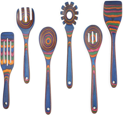 6-Piece Pakkawood Kitchen Utensils | Heat Resistant Wood Kitchen Utensils | Pakkawood Kitchen Cooking Utensil Set | Wooden Spoons for Cooking | Non-Sitck Cooking Spoons | Sapphire