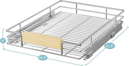 LOVMOR Pull Out Cabinet Organizer with Wooden Handle, 16½" W x 21½"Heavy Duty Cabinet Drawers Shelves Slide Out Organizer for Kitchen, Pantry