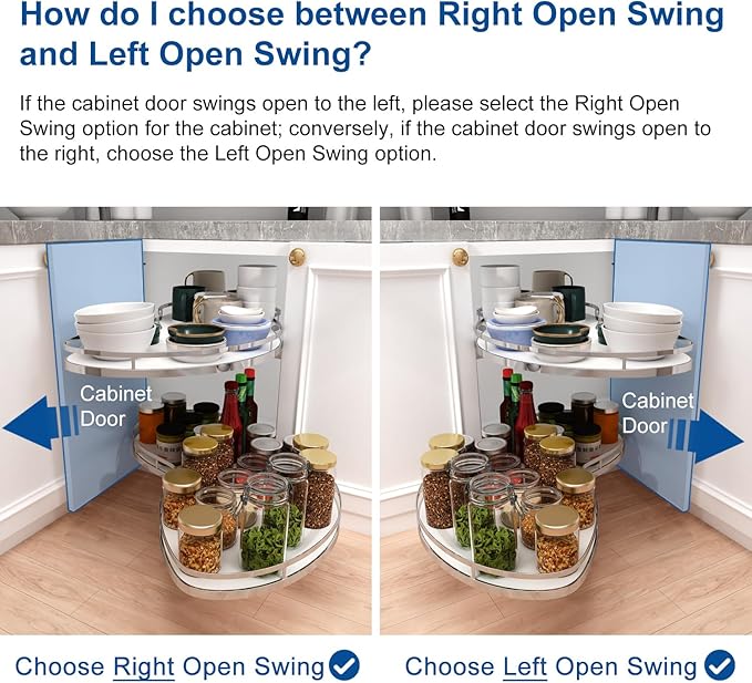 VADANIA Right Swing Pull Out Organizer for 36" Blind Corner Kitchen Cabinet, 2 Tiers Swing Tray, Soft Close, Right Handed Open