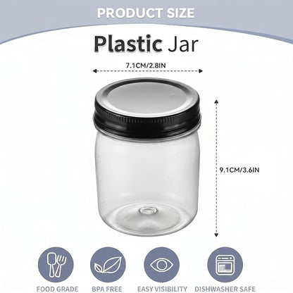 novelinks 8 oz Clear Plastic Jars with Airtight Lids, 8 Pack Plastic Mason Jars with Lids 8oz, Refillable Storage Slime Containers & Small Spice Jar for Kitchen Organization (8 Pack,Black)