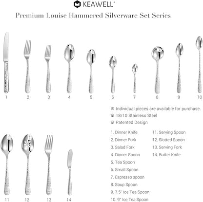KEAWELL Premium 4-Piece Louise Hammered Spoons Set, 18/10 Stainless Steel, Set of 4, Fine Spoon Set with Round Edge, Dishwasher Safe (5.6" Small Spoons)