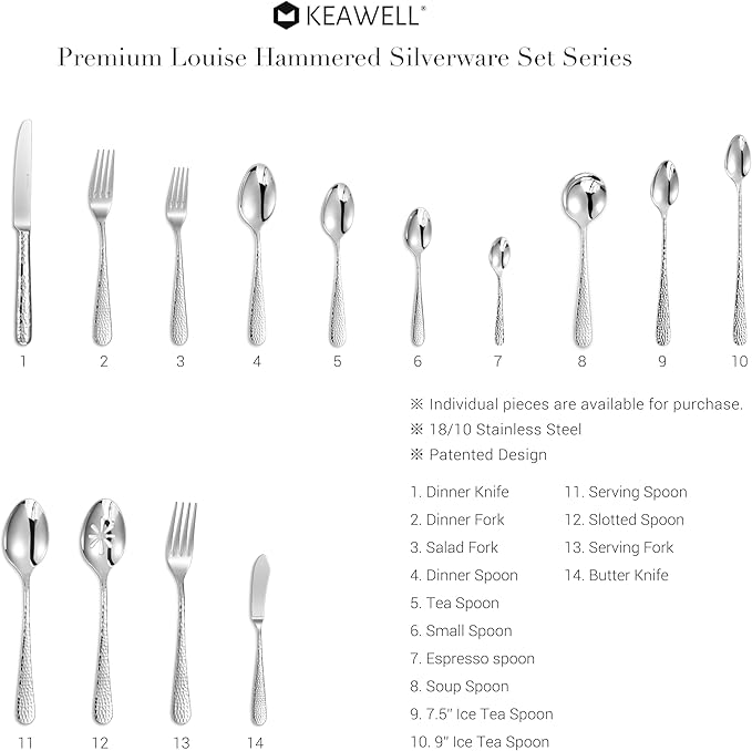 KEAWELL Premium Louise Hammered Small Spoons, 18/10 Stainless Steel, 5.6-Inch Mini Coffee & Dessert Spoon Set, Brightly Mirror Polished, Set of 6, Dishwasher Safe(6, 5.6 inches)