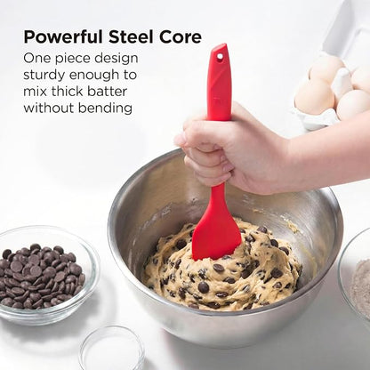 Kitchen Mama WaltzGrip Platinum Silicone Scraping Spatula: Heat Resistant, Seamless, Non Stick for Frying Pan Cookware, Safe, Flexible Bowl Scraper - Ideal for Mixing, Baking, Stirring (Red)